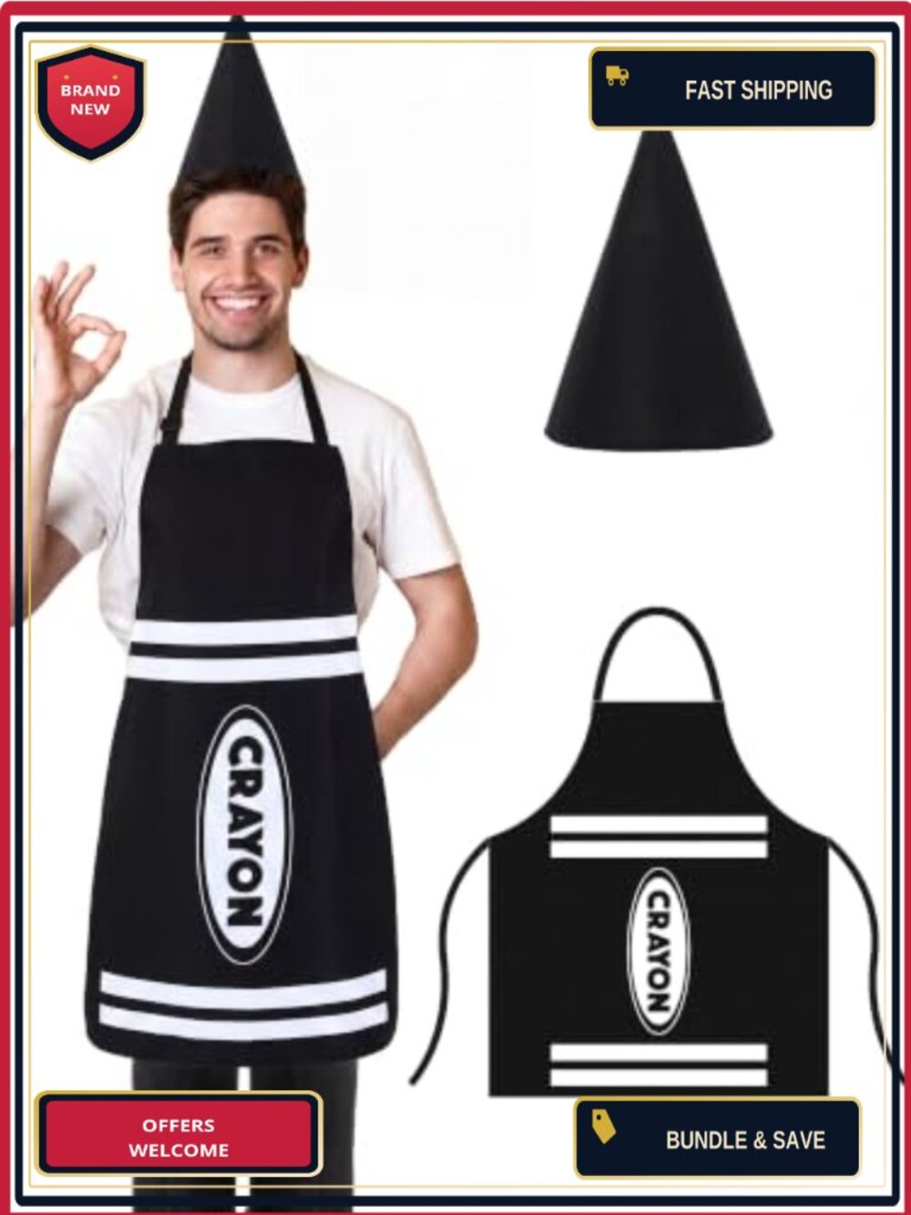 Crayon Costume Set with Apron and Cone Hat